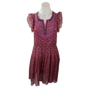 Of Two Minds Women's Pink Ruffle Sleeve Embroidered A Line Mini Dress Size S